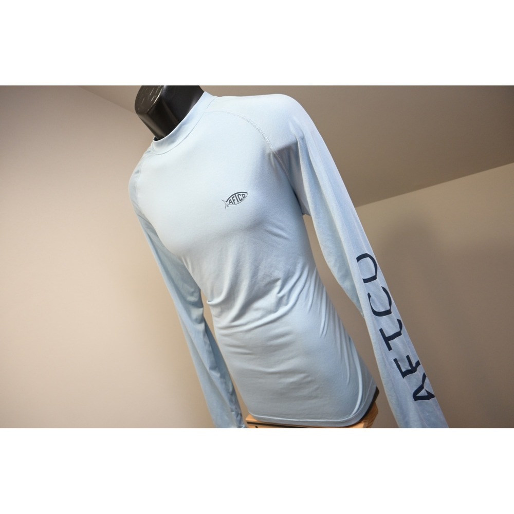 AFTCO Performance UV Water Shirt Mens Small Light Blue Long Sleeve Fishing